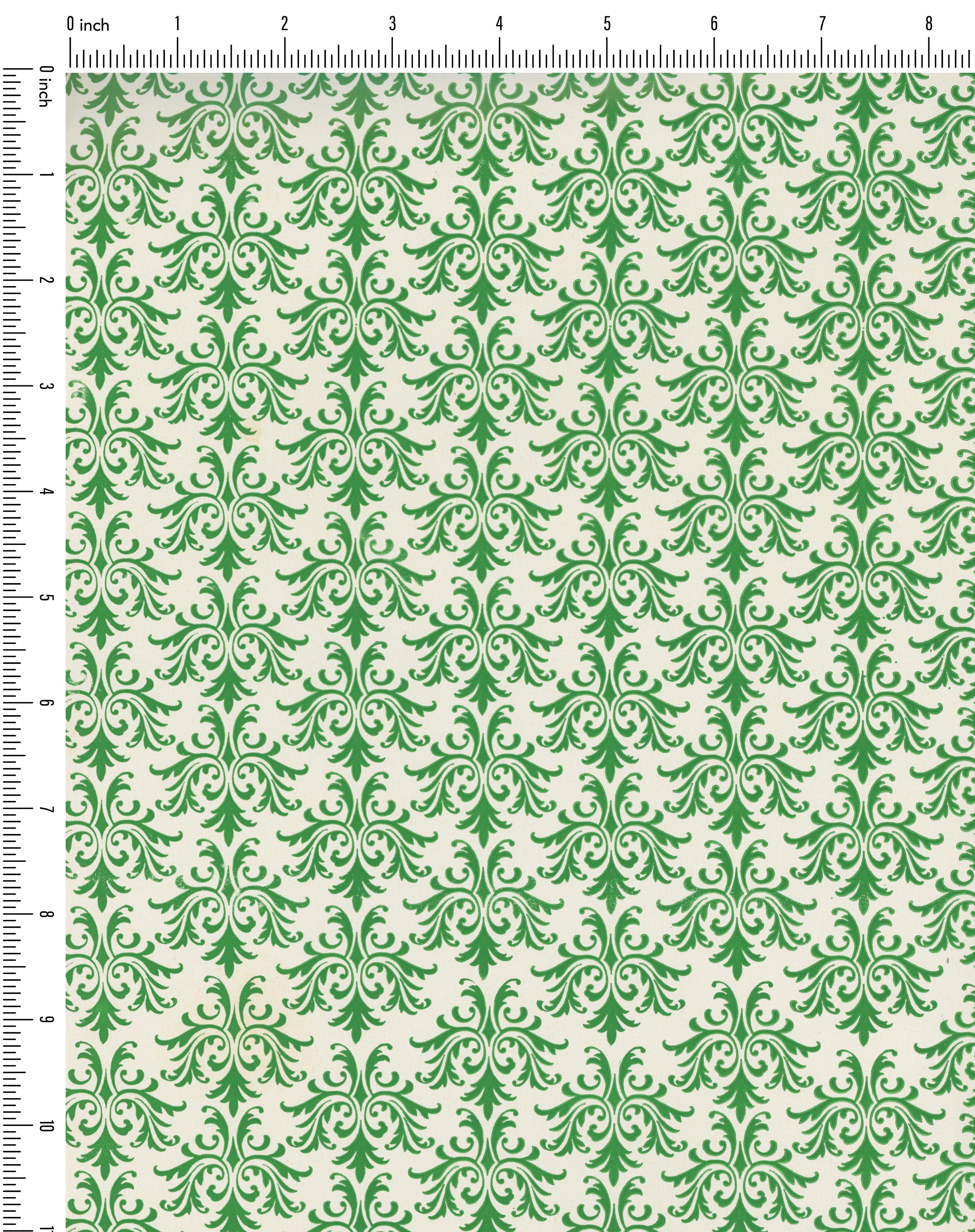 Damask Green Floral Pattern Vintage Paper
